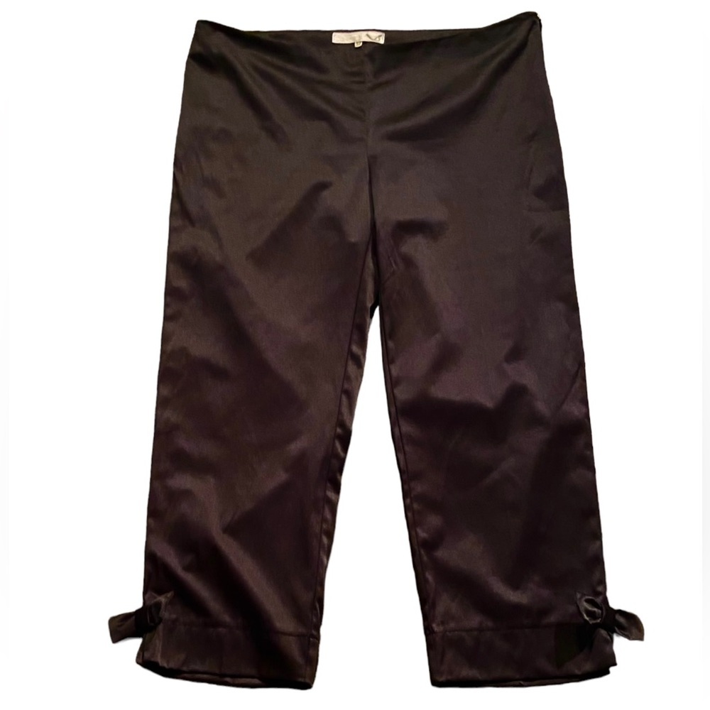 Holiday crop silky black pants with bow at ankle size European 52